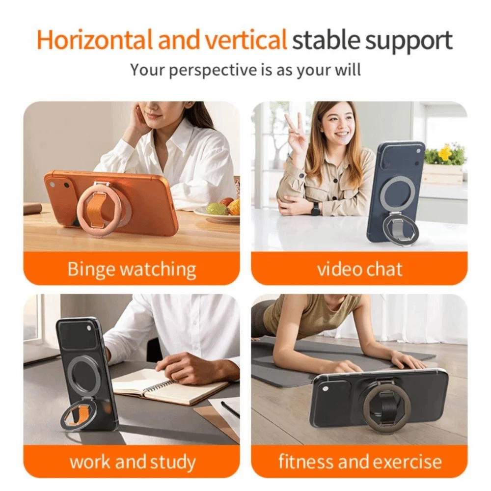 Support magnétique de téléphone rotatif à 360° avec anneau pliable en métal