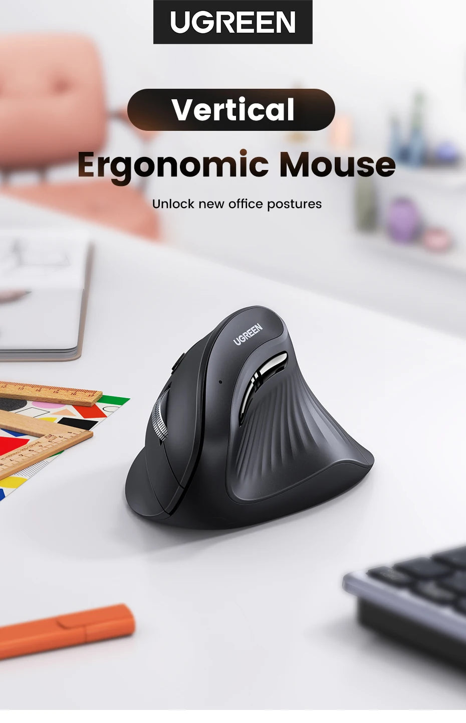 UGREEN-Souris Verticale Sans Fil, Bluetooth