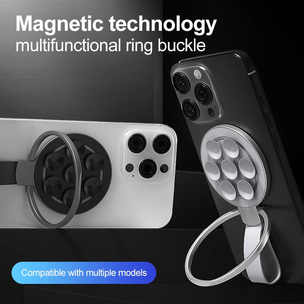 Support Magnétique 2‑en‑1 avec Anneau & Ventouse Silicone – Compatible iPhone / MagSafe
