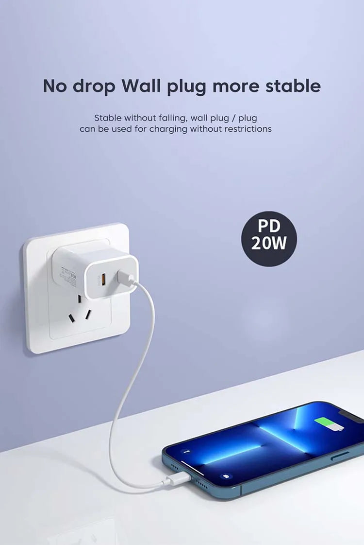 Chargeur OLAF rapide 40W Avec deux sorties USB‑C‑C PD QC3.0 avec câble Type‑C vers Type‑C