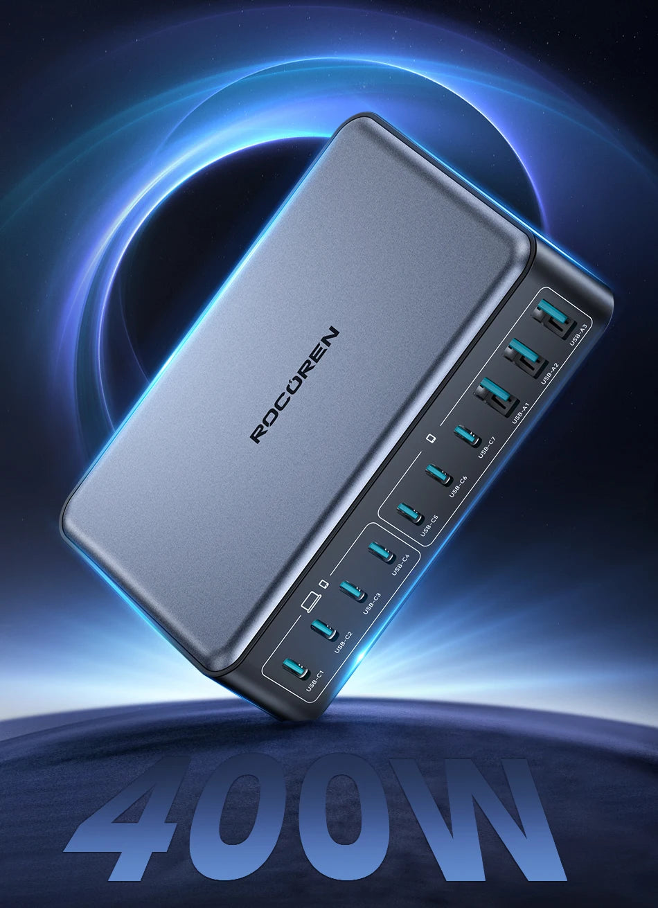 Rocoren Energy Station 400W – Chargeur GaN USB‑C 10‑en‑1 Portable pour Bureau