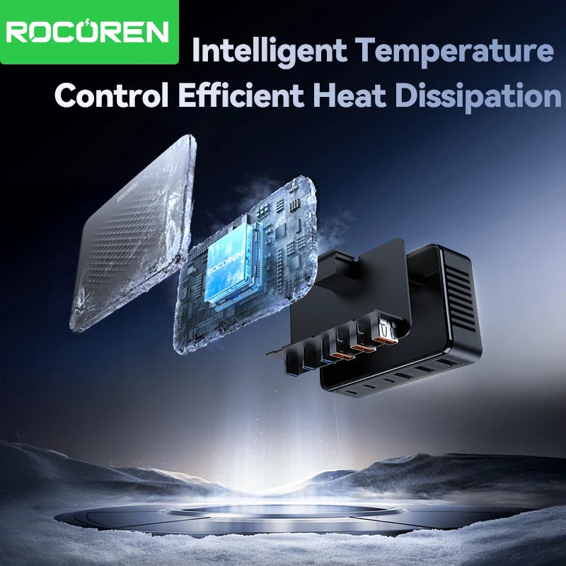 Chargeur Rocoren 100W 6 ports  technologie GaN hub