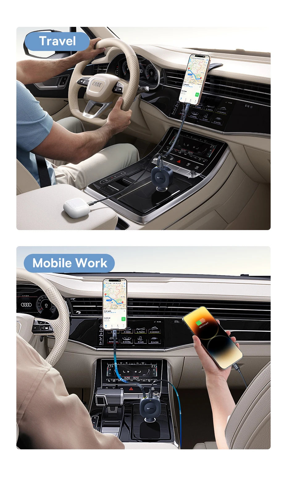 Chargeur voiture Baseus 60W câble rétractable 30W + port Type‑C 30W