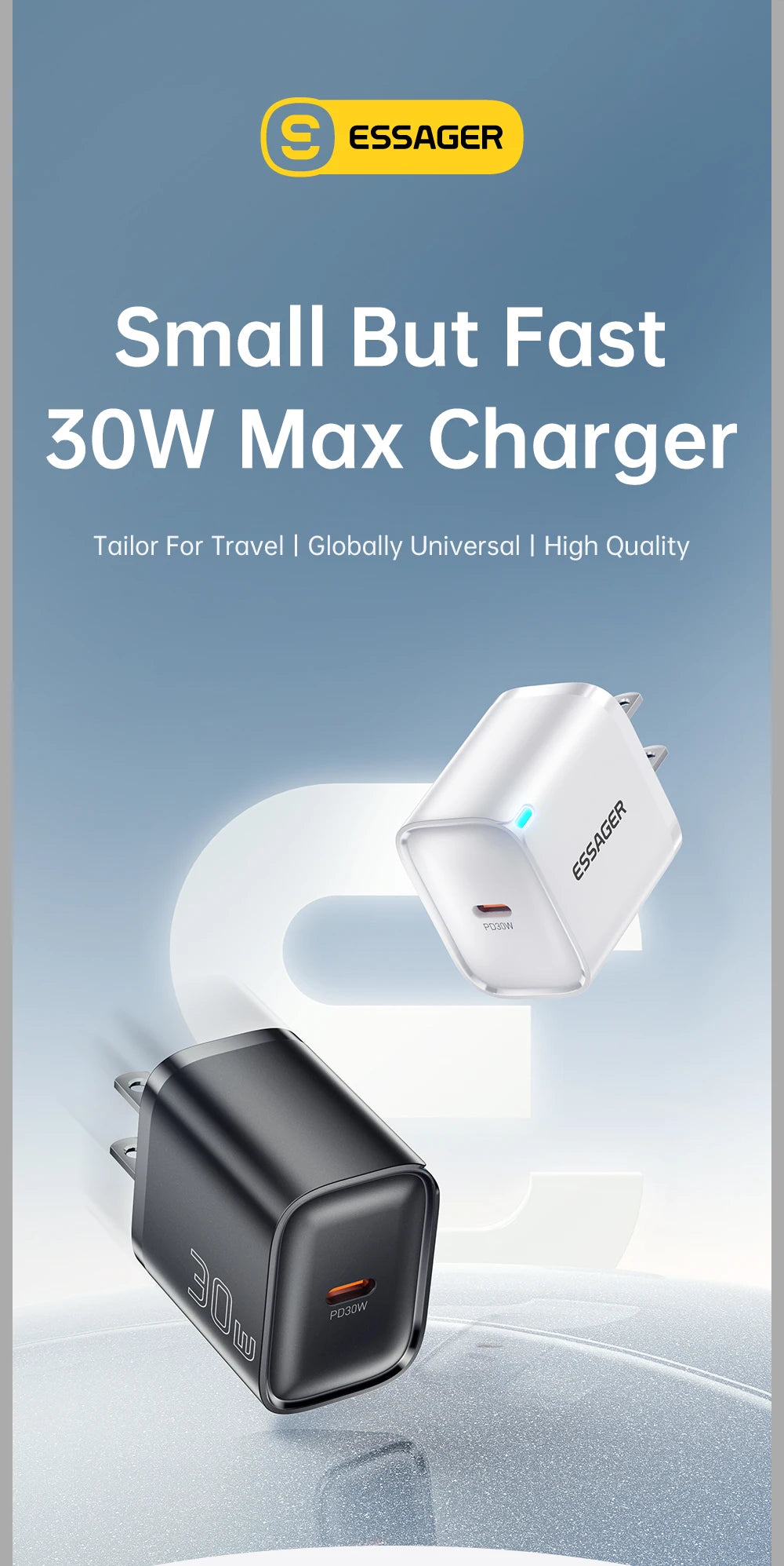 Essager Mini 30W Type‑C – Chargeur compatible avec tous les téléphones