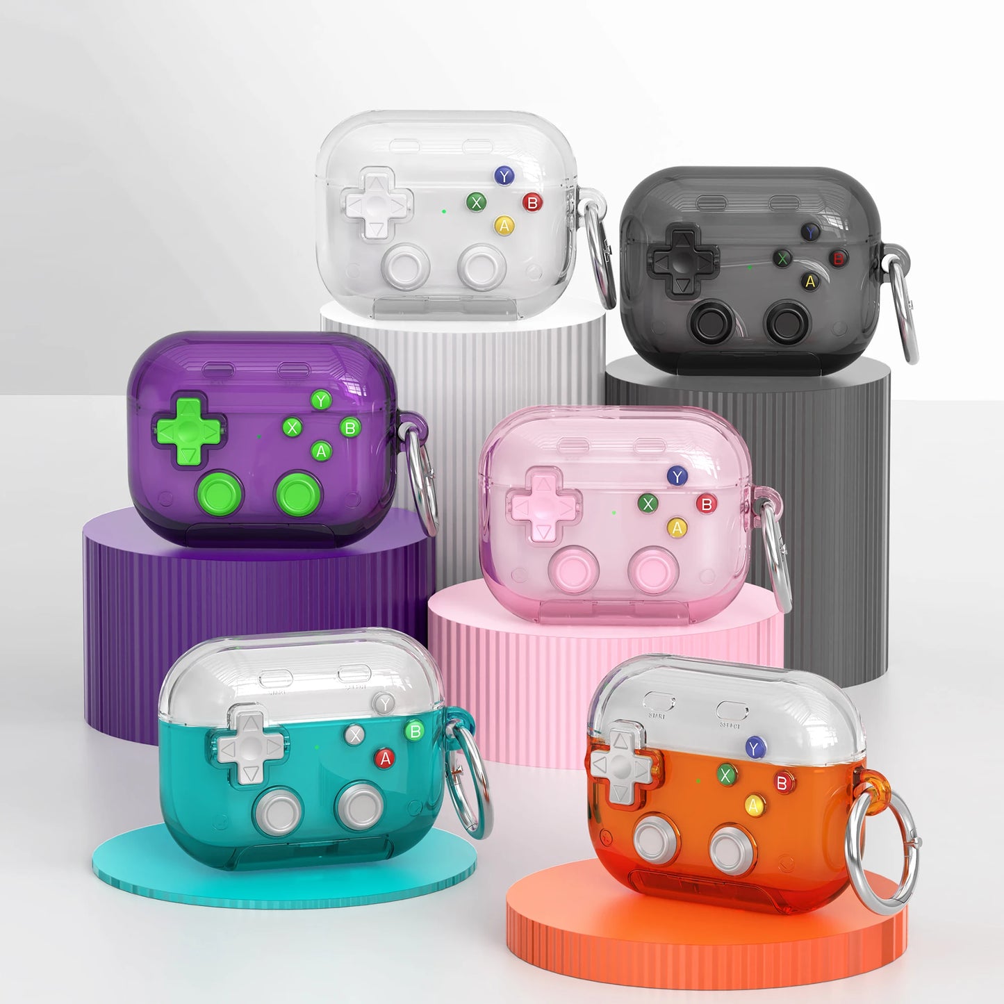 Étui pour écouteurs Apple, design gaming rigide avec verrou sécurisé, support téléphone et clip d’attache.