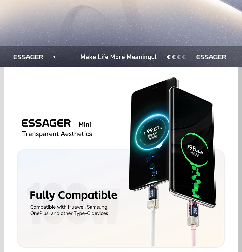 Câble USB‑C ESSAGER Version Haute Qualité & Originale 240W et 100W