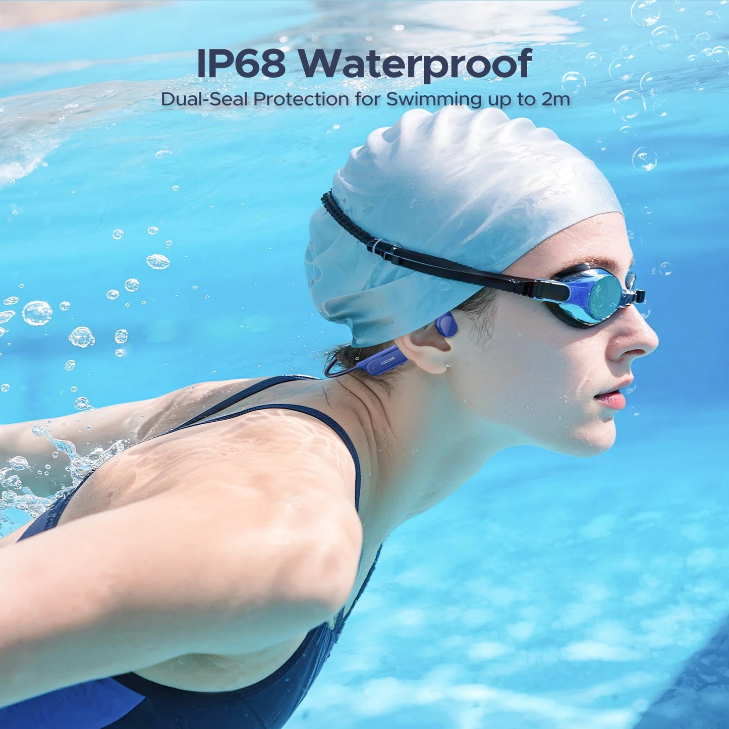 DOOGEE BoneBeat Swim Lite Casque Bluetooth 5.4 à Conduction Osseuse IP68 – 32 Go MP3, Open-Ear, Étanche pour Natation & Sport