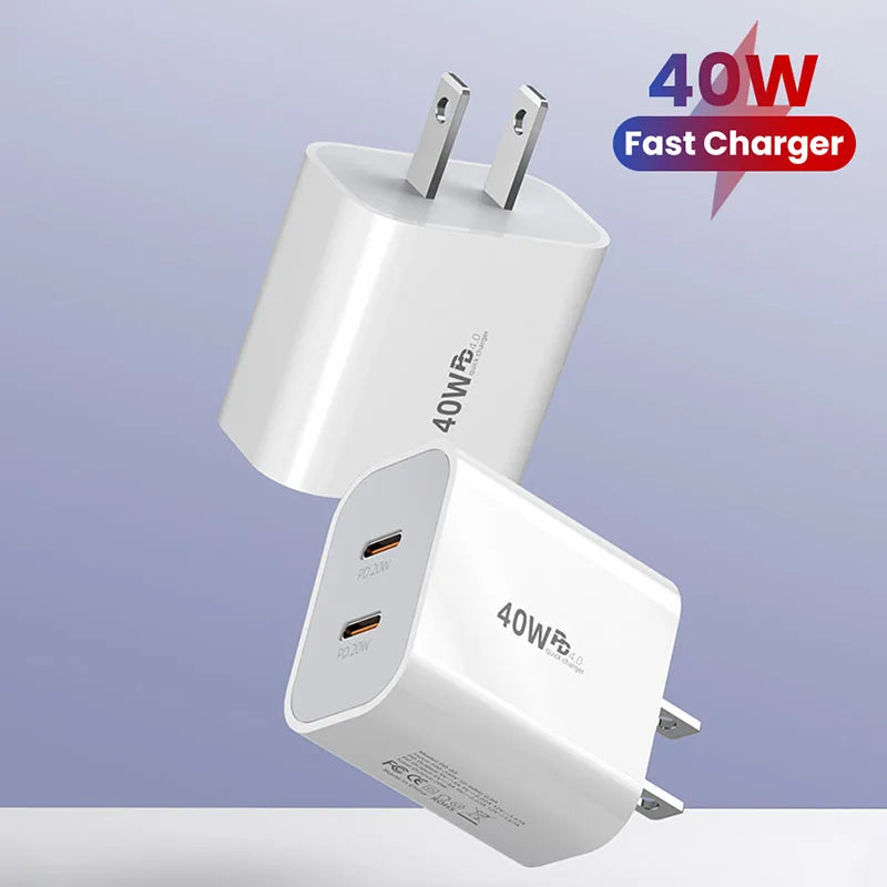 Chargeur OLAF rapide 40W Avec deux sorties USB‑C‑C PD QC3.0 avec câble Type‑C vers Type‑C