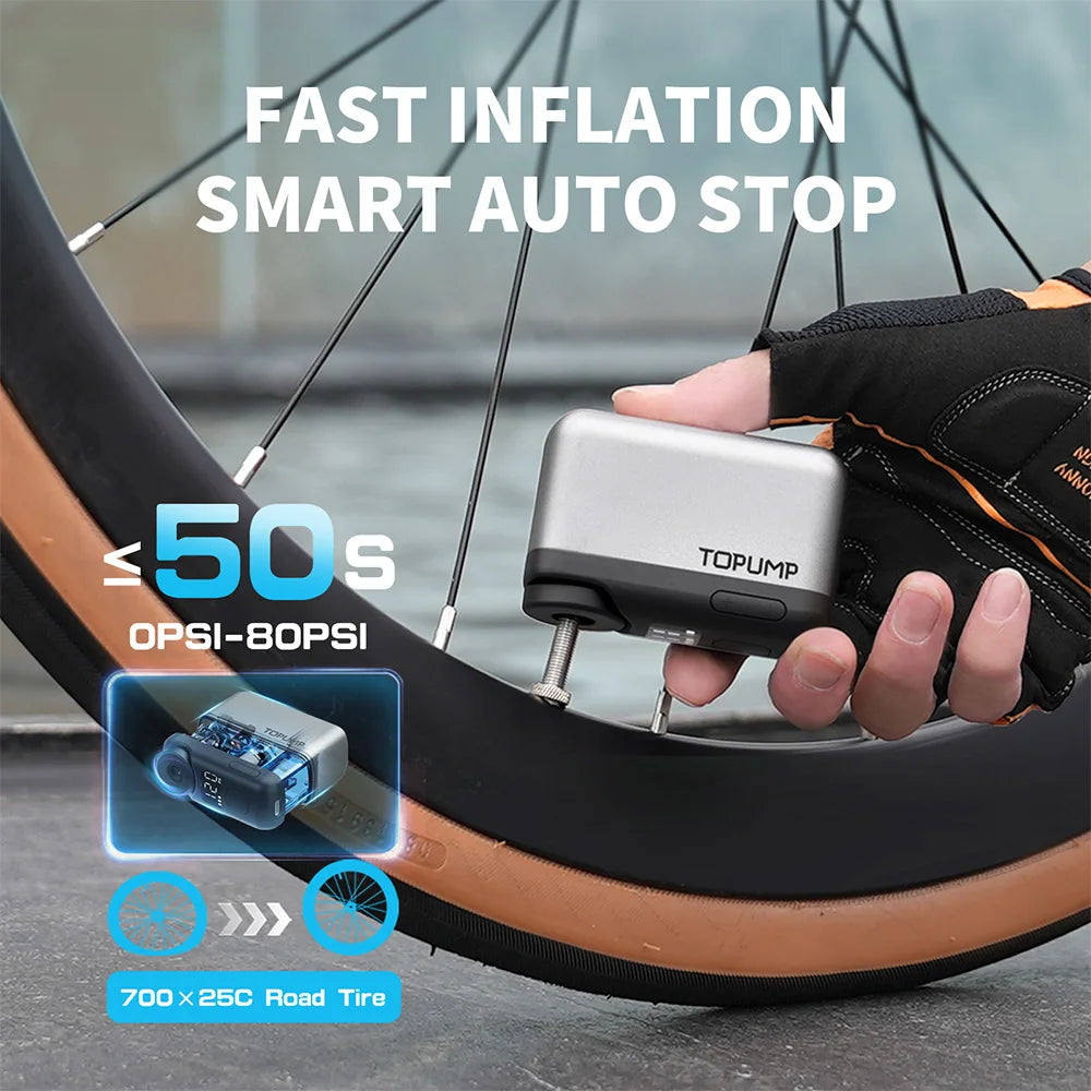 TOPUMP TB2 PRO – Mini Pompe Électrique Vélo 120 PSI avec Écran LED