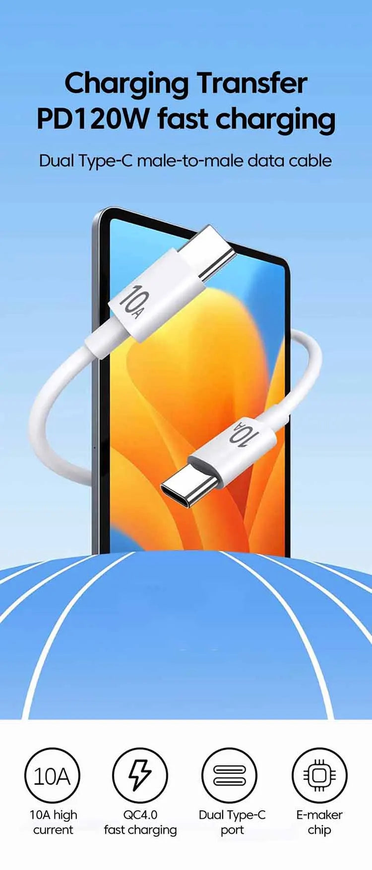 Chargeur OLAF rapide 40W Avec deux sorties USB‑C‑C PD QC3.0 avec câble Type‑C vers Type‑C