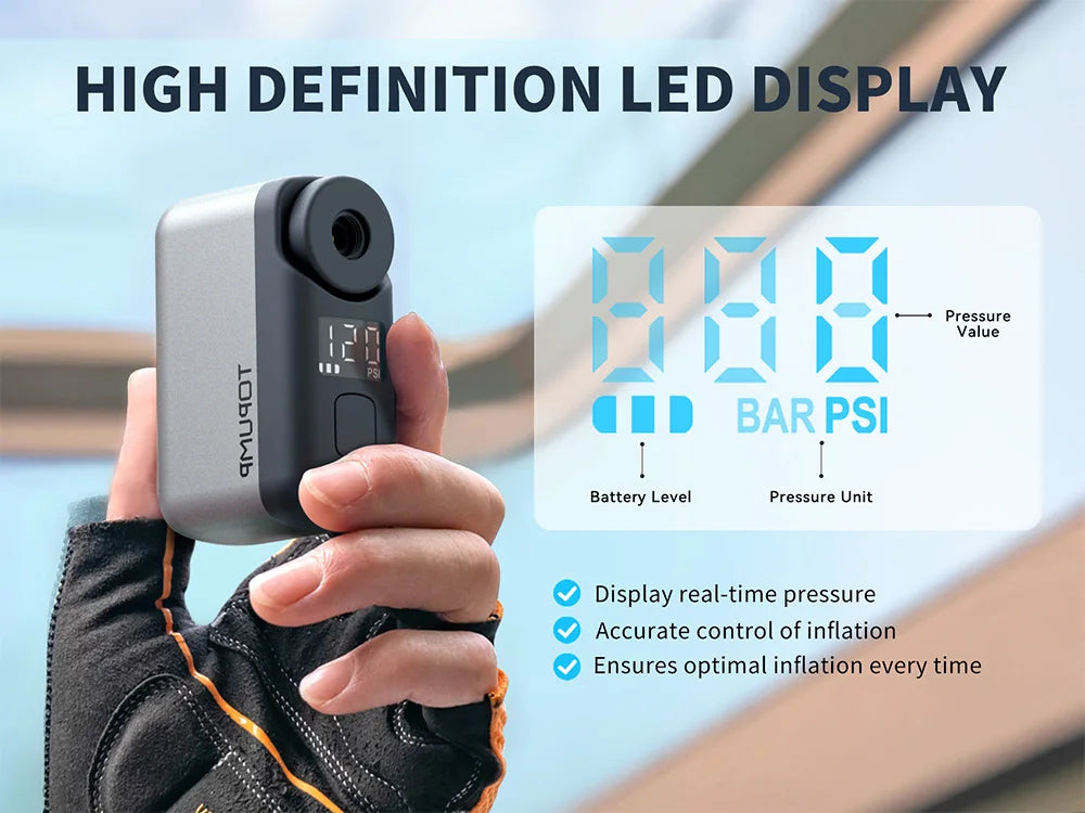 TOPUMP TB2 PRO – Mini Pompe Électrique Vélo 120 PSI avec Écran LED