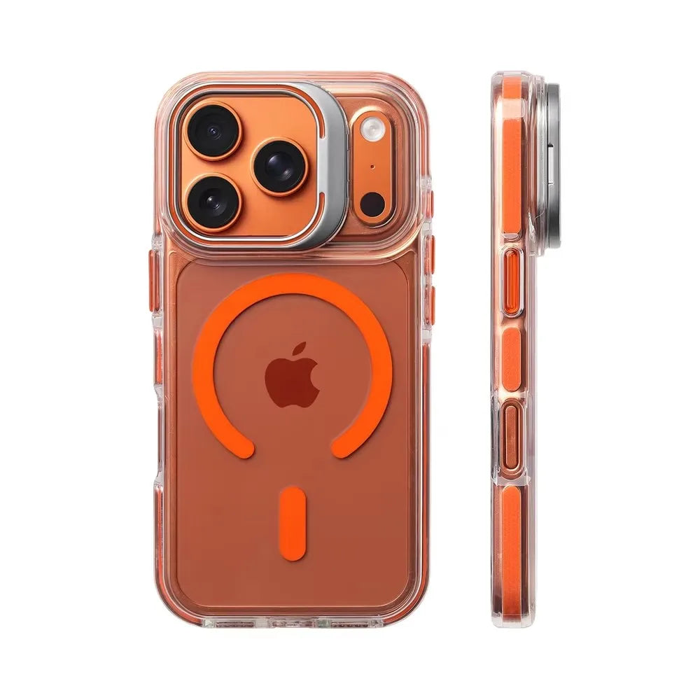 Coque pare‑chocs transparente de luxe MagSafe avec protection d’objectif, compatible iPhone 12 / 13 / 14 / 15 / 16 / 17 (base, Plus, Pro, Pro Max, Air) avec support intégré pour une protection élégante au quotidien.