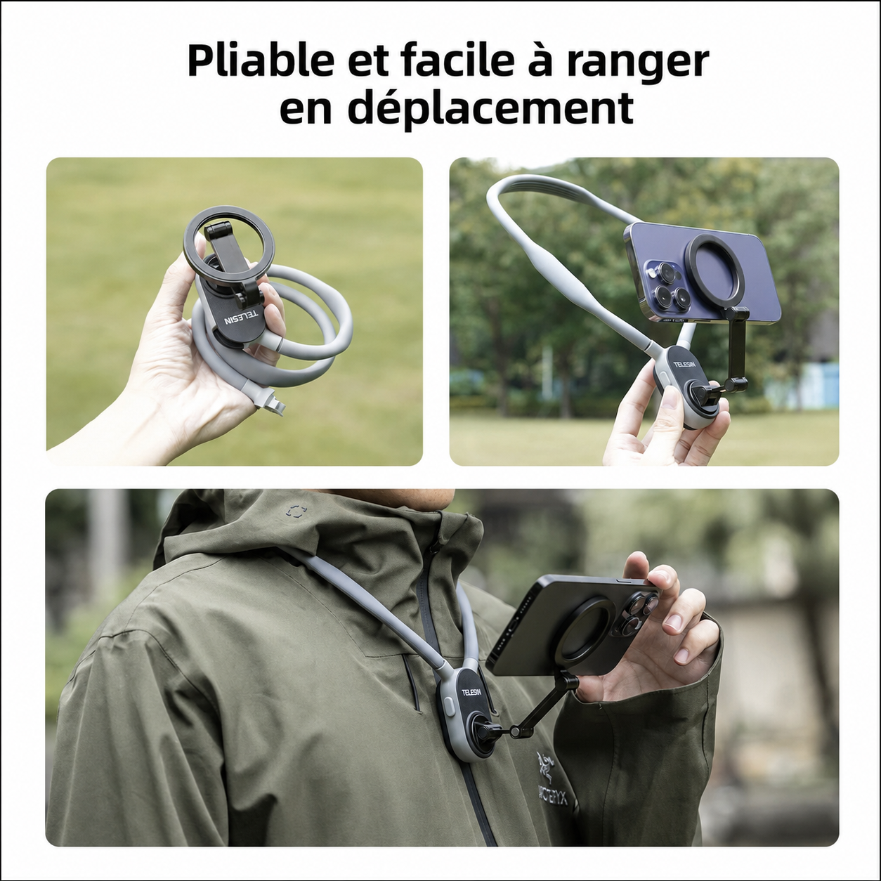 Support de Cou Magnétique TELESIN pour Smartphone – Vidéo POV Mains Libres