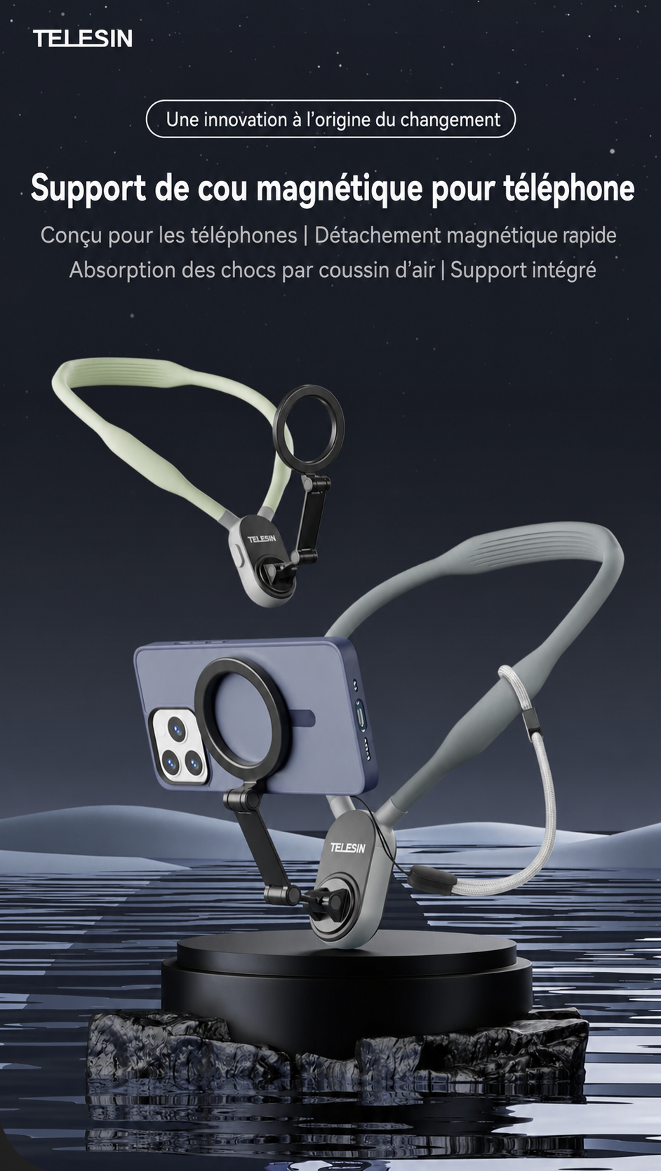 Support de Cou Magnétique TELESIN pour Smartphone – Vidéo POV Mains Libres