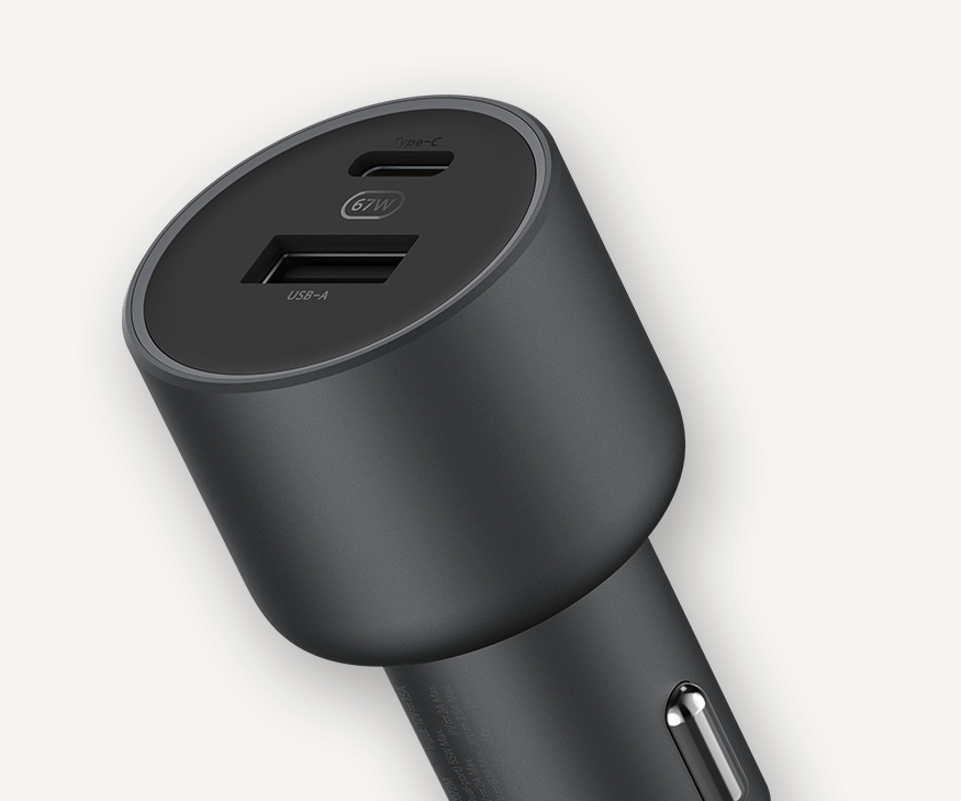 Chargeur voiture Xiaomi 67W avec double port USB‑A & Type‑C. Charge ultra‑rapide